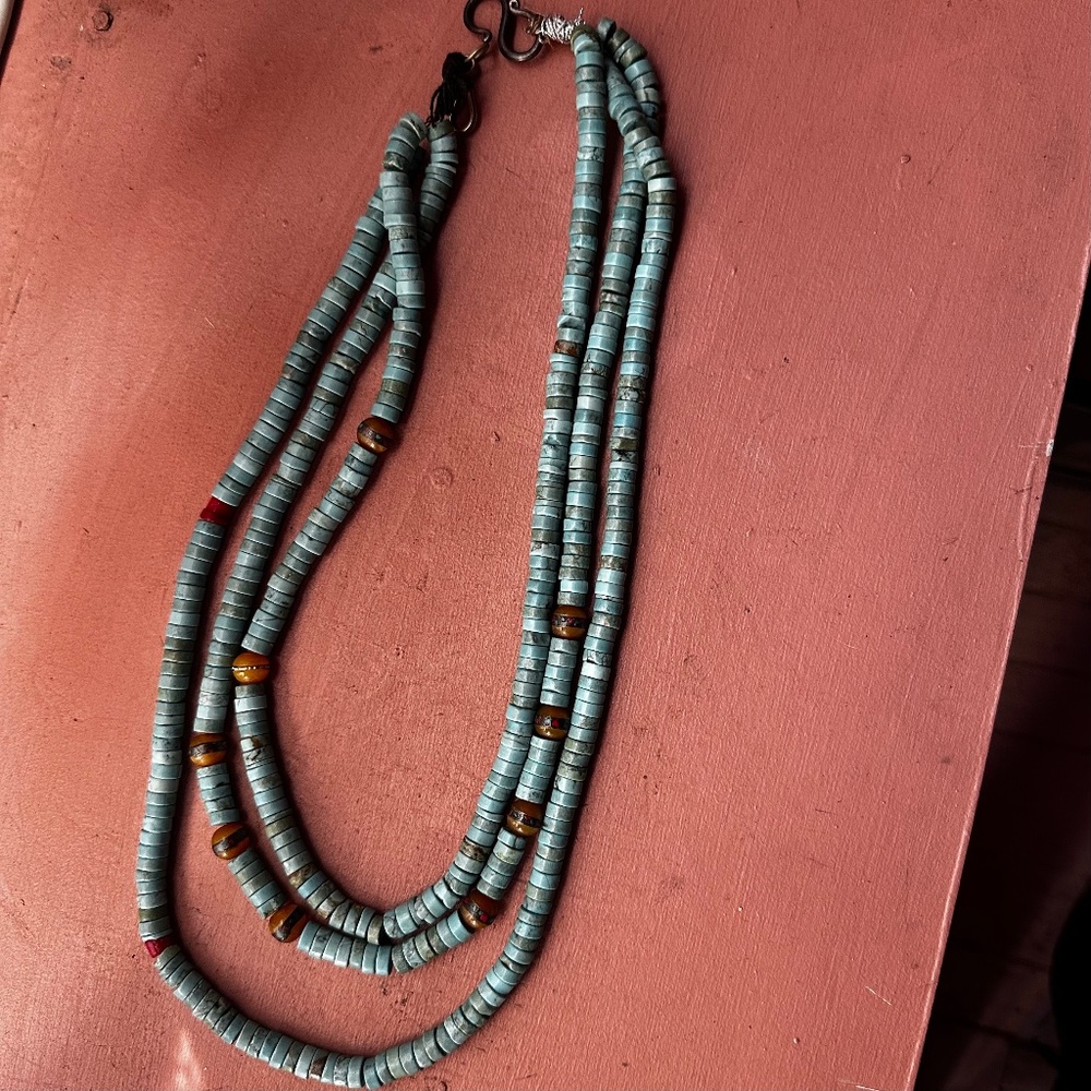 3 Strand handmade turquoise color bead necklace